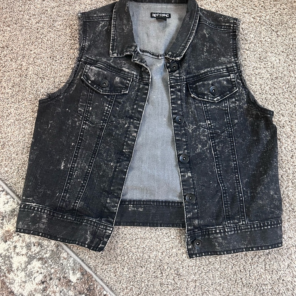 Hot Topic Black Washed Denim Vest